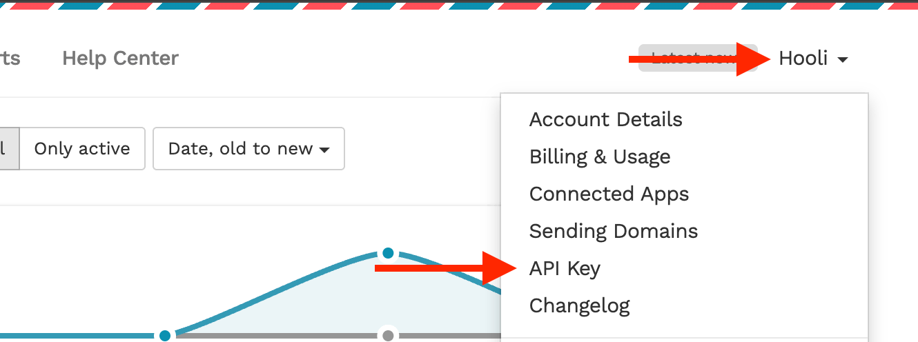 A screenshot showing where to find the API Key in Coupon Carrier's account menu.